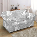 White Swan Gray Background Loveseat Couch Slipcover