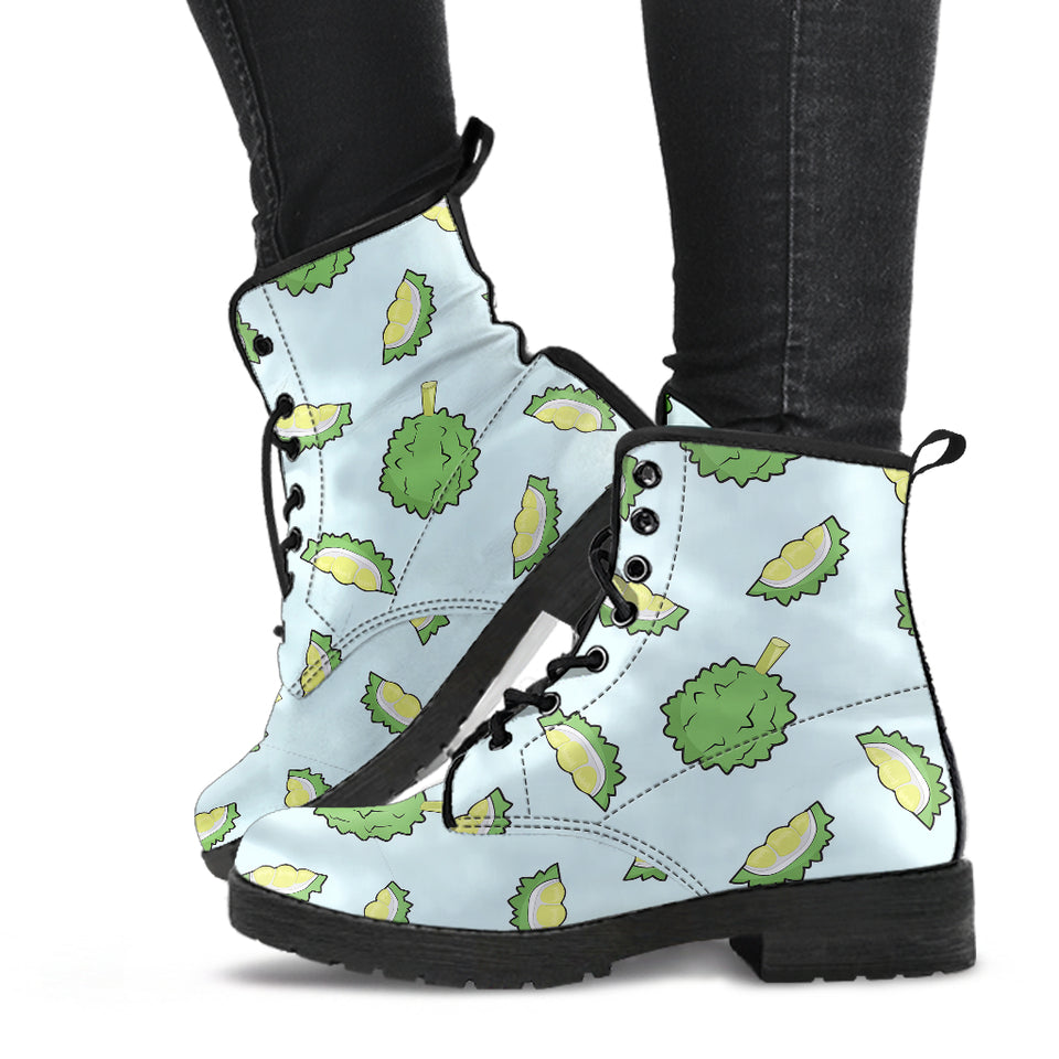 Durian Pattern Blue Background Leather Boots