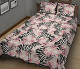 Zebra pink flower background Quilt Bed Set