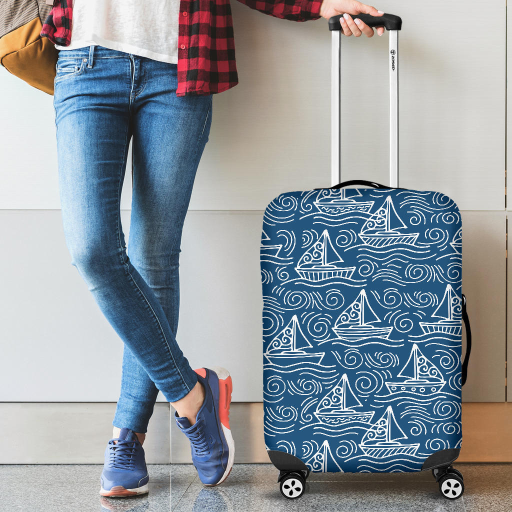 Hand Drawn Sailboat Pattern Cabin Suitcases Luggages