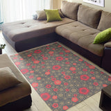Red Gold Sakura Cherry Blossom Gray Background Area Rug