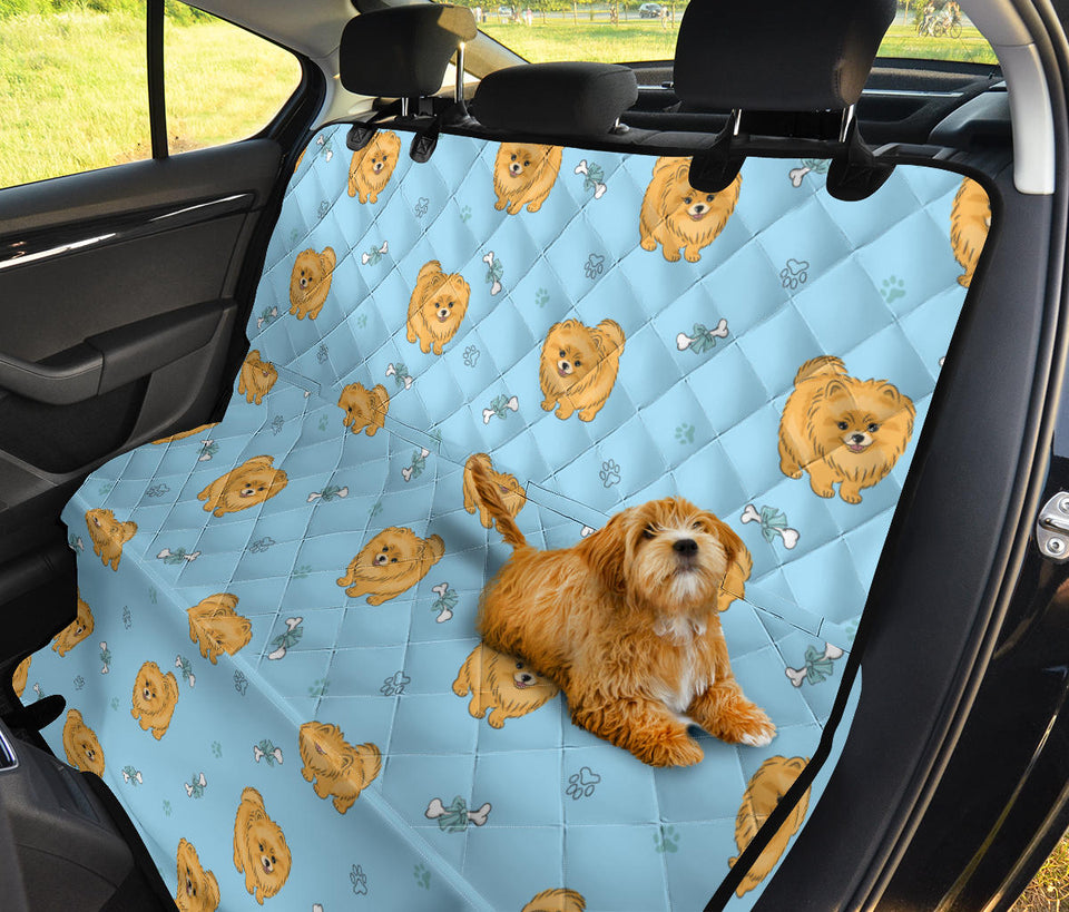 Brown Cute Pomeranian Blue Blackground Dog Car Seat Covers