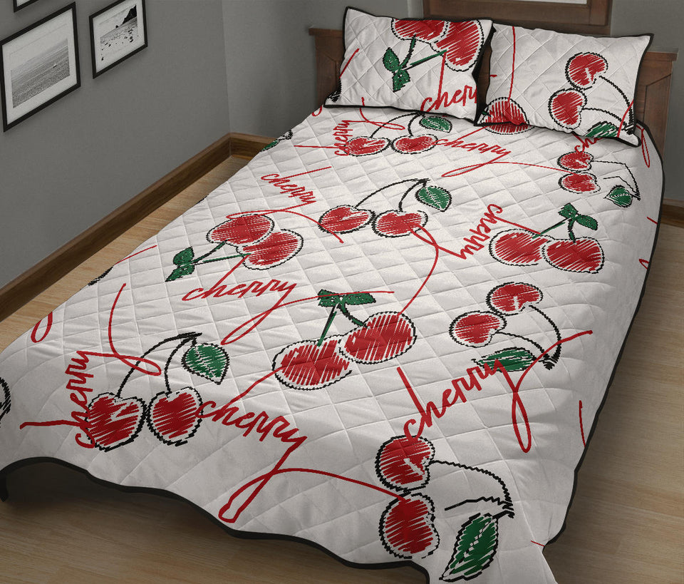 Hand drawn cherry pattern Quilt Bed Set