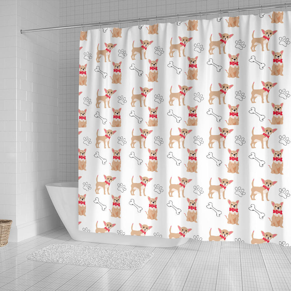 Chihuahua Bone Paw Pattern Shower Curtain Fulfilled In US
