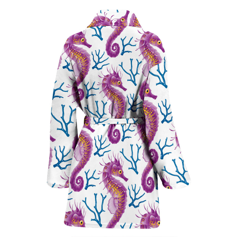 Purple Seahorse Blue Coral Pattern Women'S Bathrobe