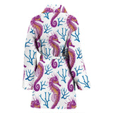 Purple Seahorse Blue Coral Pattern Women'S Bathrobe