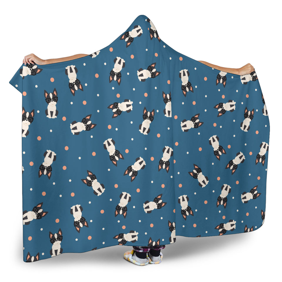Cute Boston Terrier Dog Spattern Hooded Blanket