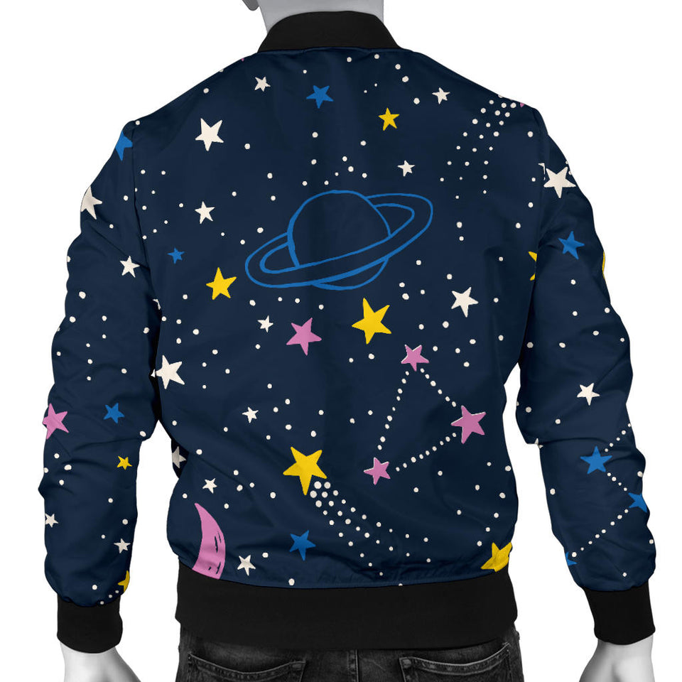 Space Pattern With Planets, Comets, Constellations And Stars Men'S Bomber Jacket