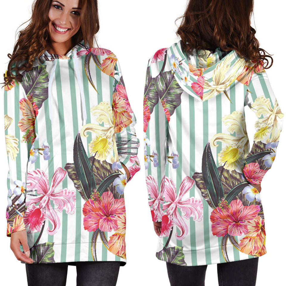 Colorful Orchid Flower Pattern Women'S Hoodie Dress