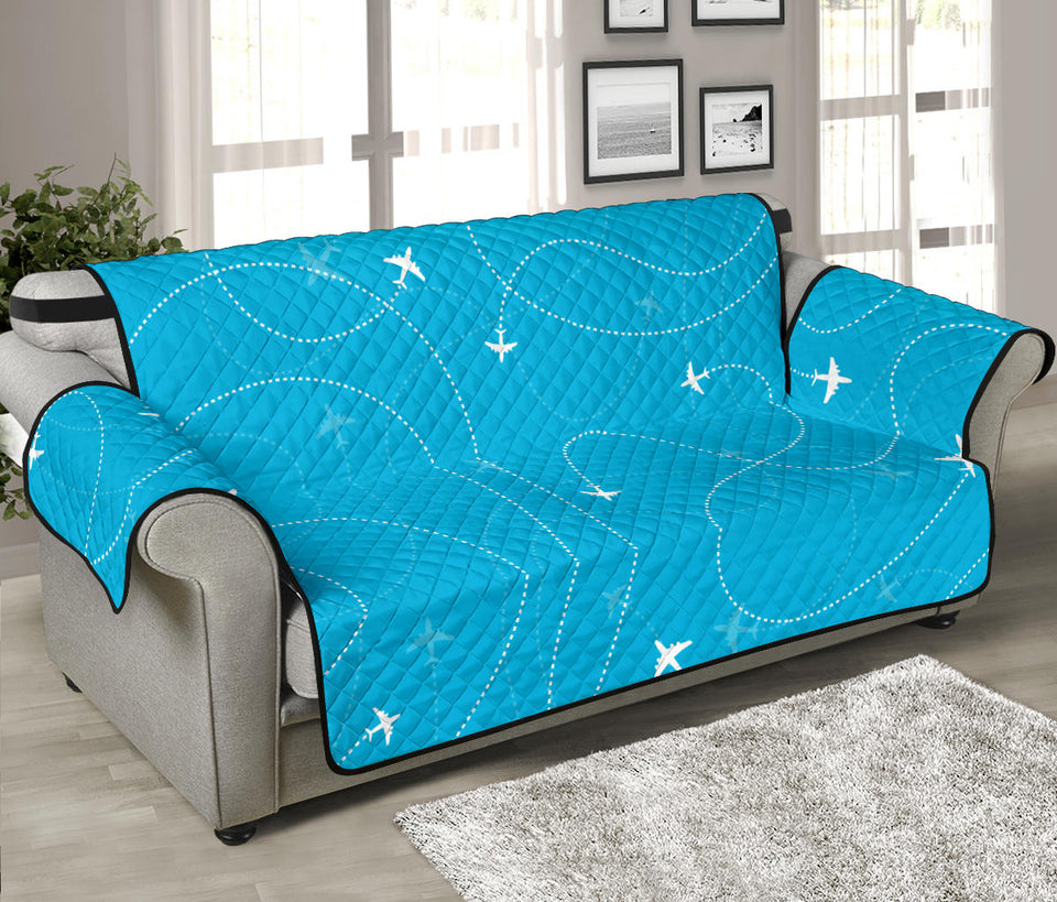 Airplane destinations blue background Sofa Cover Protector