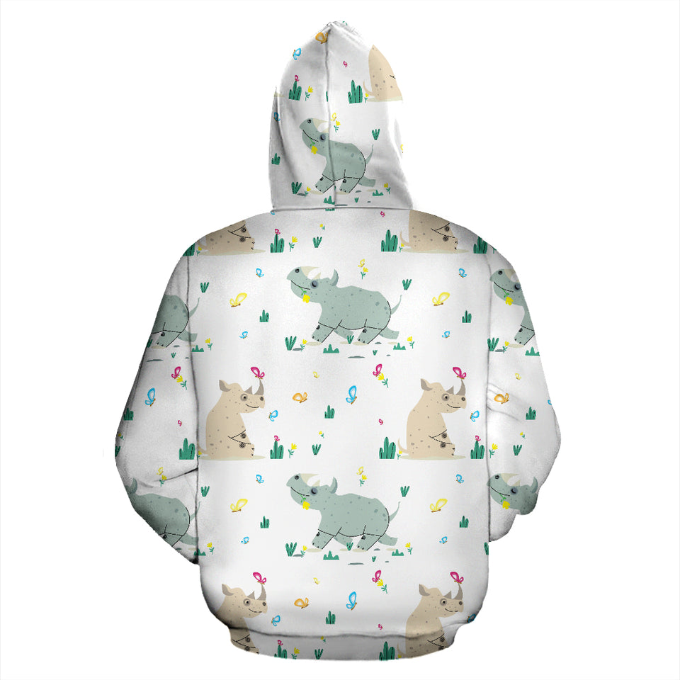 Cute Rhino Pattern Zip Up Hoodie
