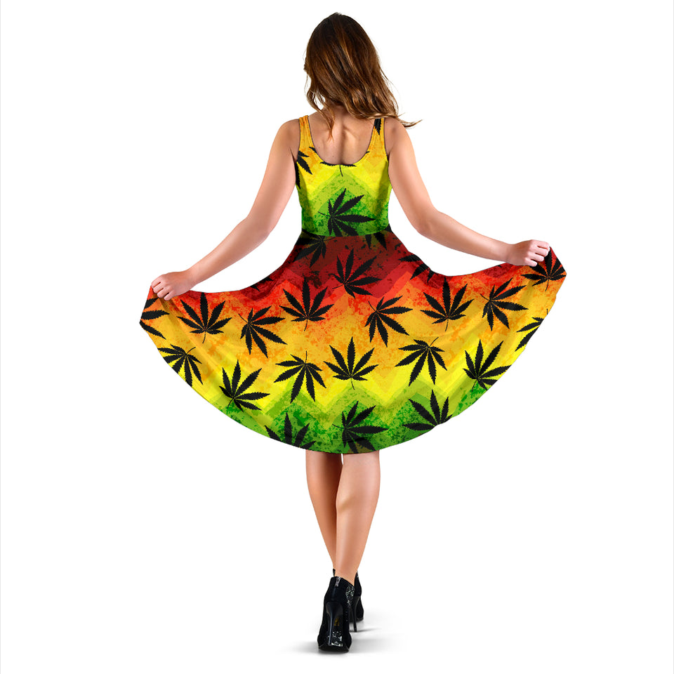 Canabis Marijuana Weed Pattern Print Design 03 Sleeveless Midi Dress
