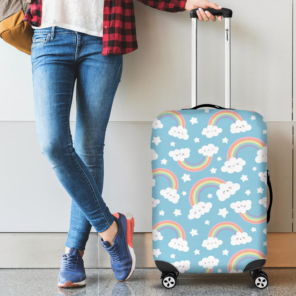 Cute Rainbow Clound Star Pattern Blue Background Cabin Suitcases Luggages
