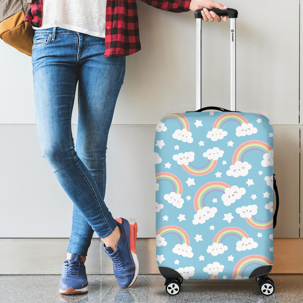 Cute Rainbow Clound Star Pattern Blue Background Cabin Suitcases Luggages