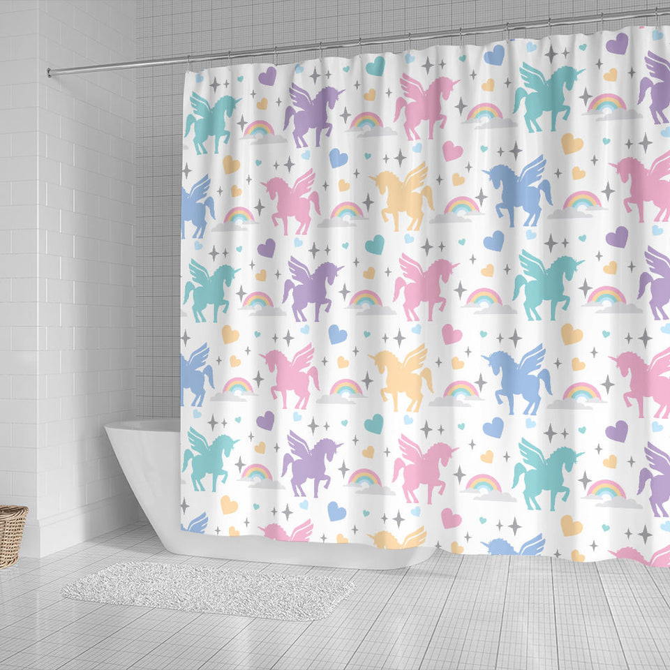 Colorful Unicorn Rainbow Heart Pattern Shower Curtain Fulfilled In US