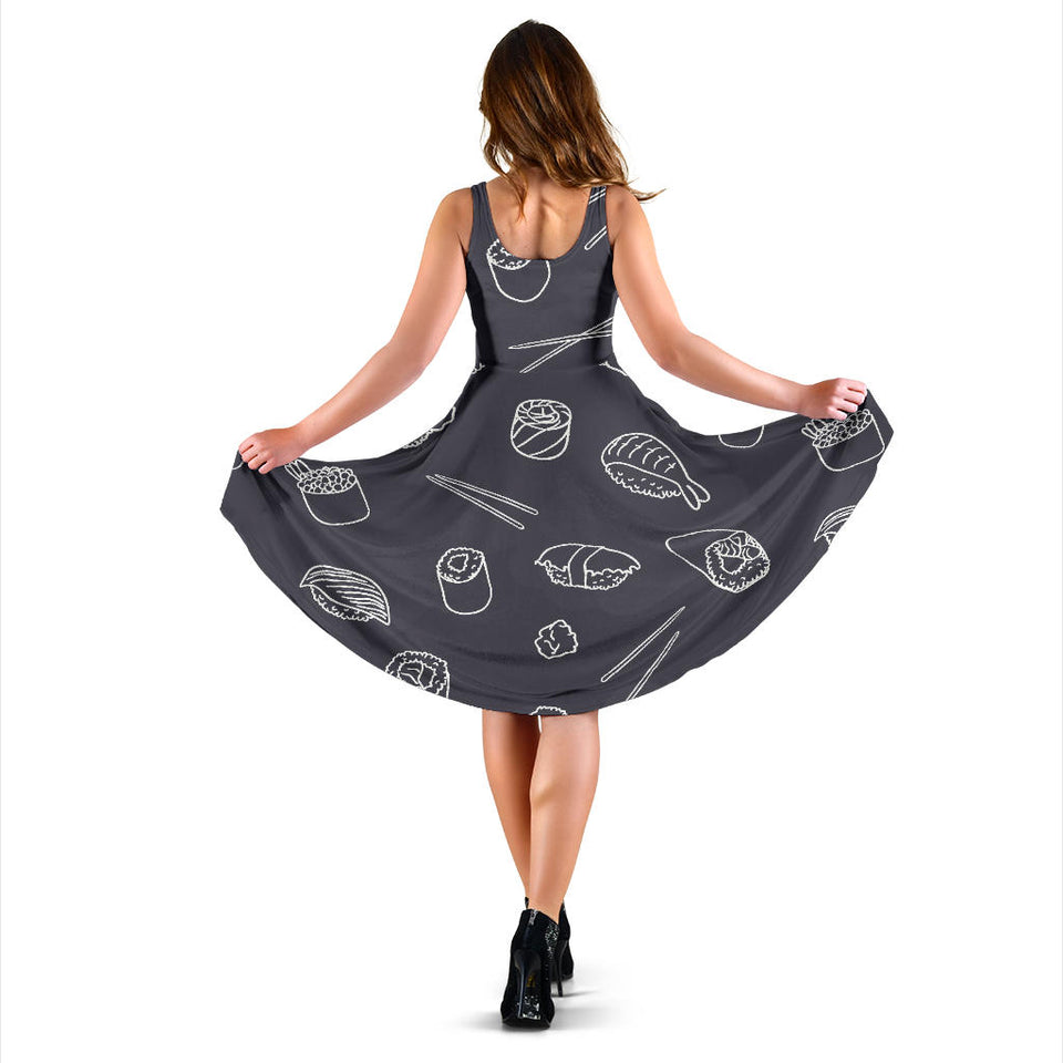 Sushi Pattern Black Background Sleeveless Midi Dress