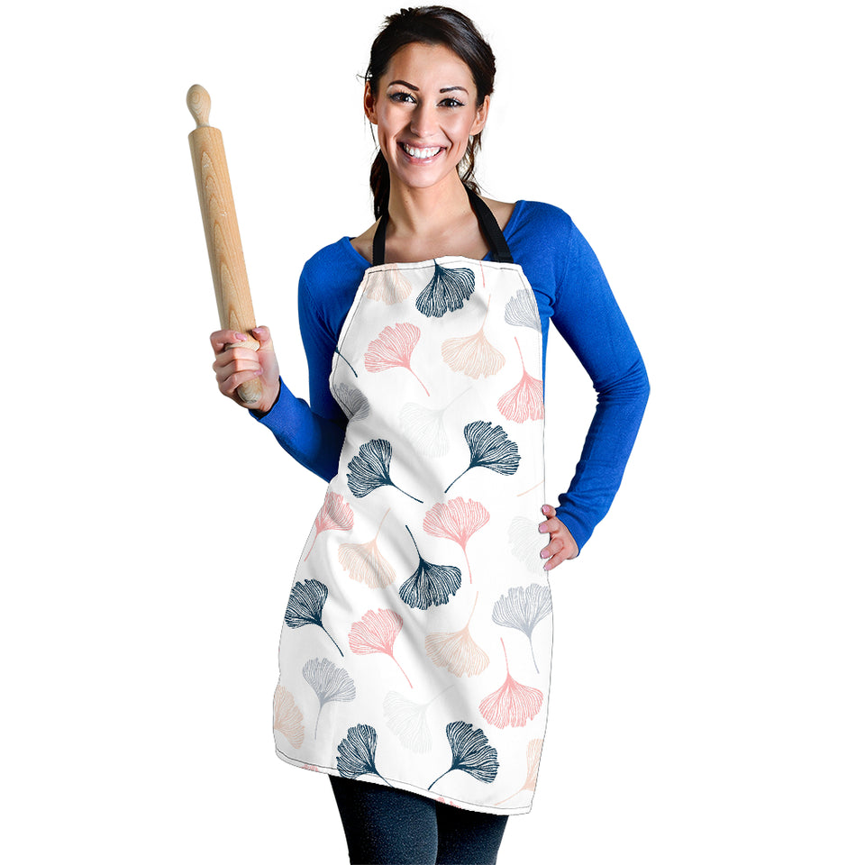 Black Gray Cream Coral Ginkgo Leaves Pattern Adjustable Apron