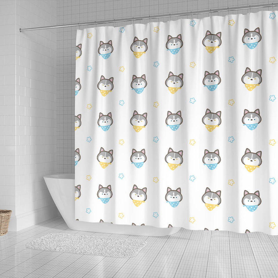 Cute Siberian Husky Pattern Shower Curtain Fulfilled In US