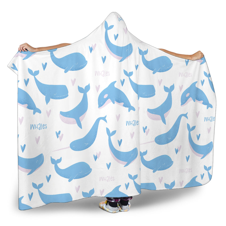 Blue Whale Pattern Hooded Blanket