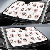 Cute Pugs Pink Heart Paw Pattern Car Sun Shade