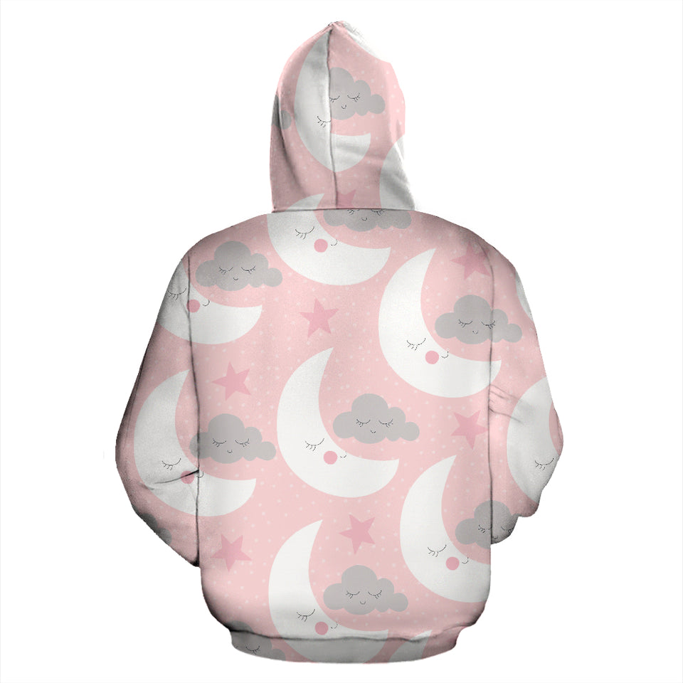 Cute Moon Cloud Star Pattern Pink Dot Background Zip Up Hoodie