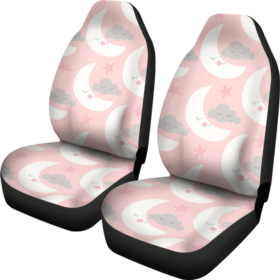 Cute Moon Cloud Star Pattern Pink Dot Background Universal Fit Car Seat Covers