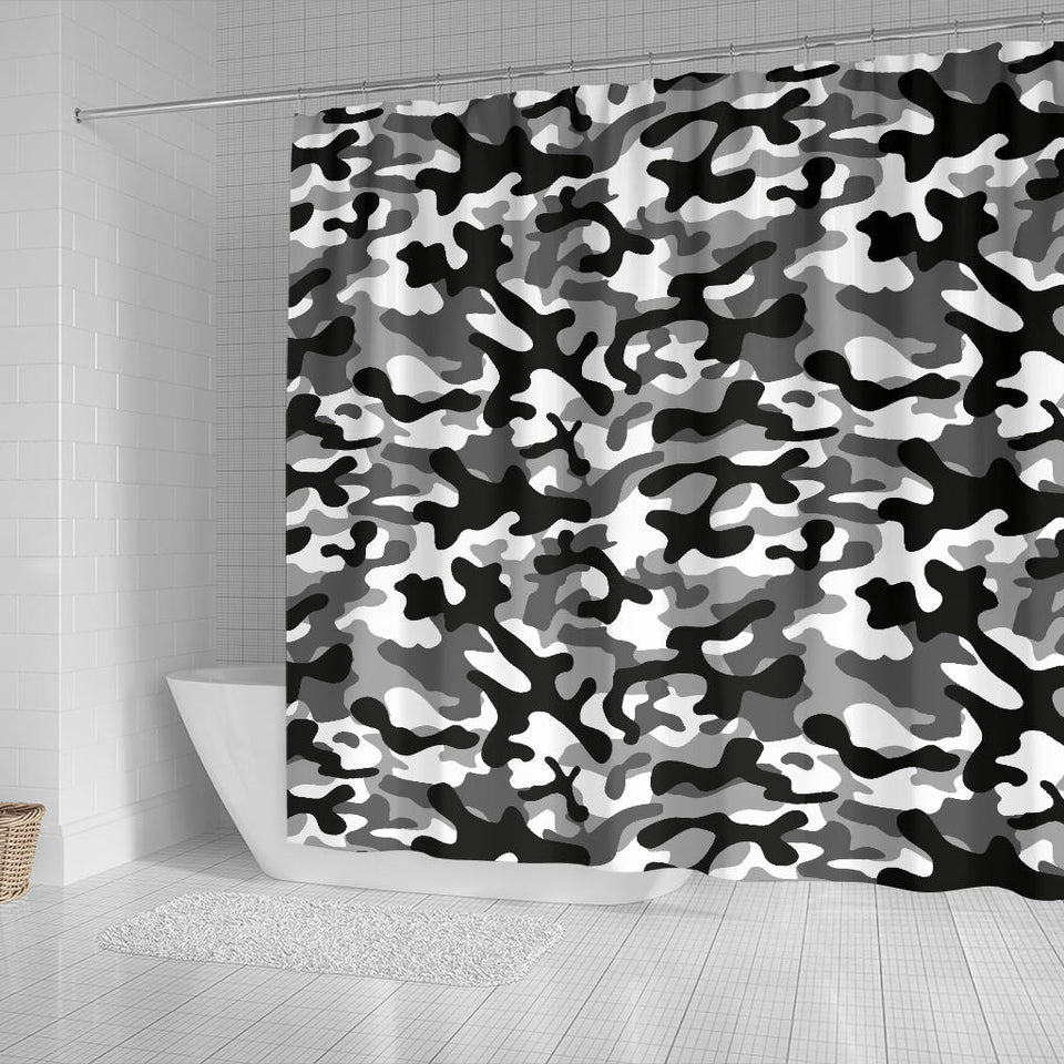 Black White Camo Camouflage Pattern Shower Curtain Fulfilled In US