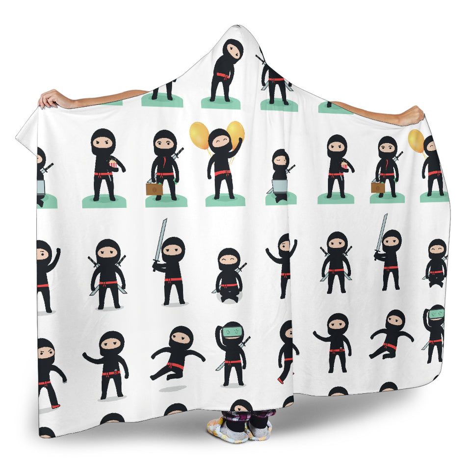 Cute Ninja Katana Sword Pattern Hooded Blanket
