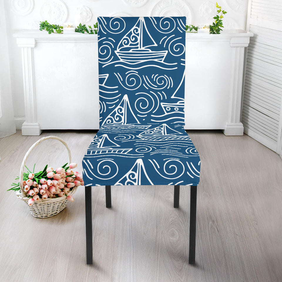Hand Drawn Sailboat Pattern Dining Chair Slipcover