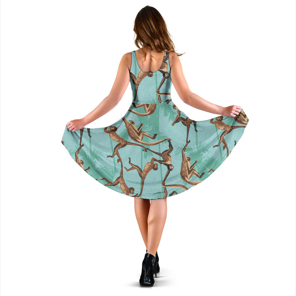 Monkey Palm Tree Background Sleeveless Midi Dress