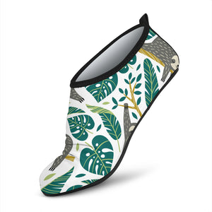 Cute Sloths Tropical Palm Leaves White Background Aqua Shoes