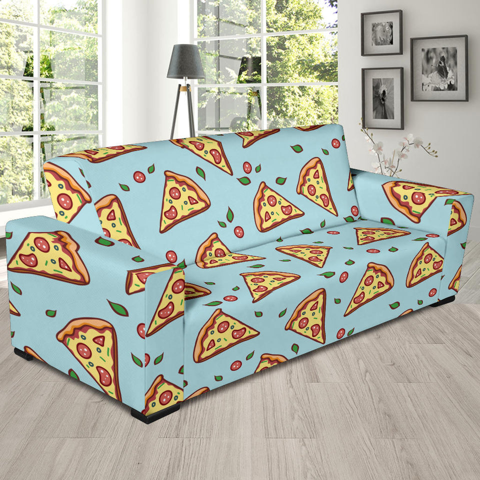 Hand Drawn Pizza Blue Background Sofa Slipcover
