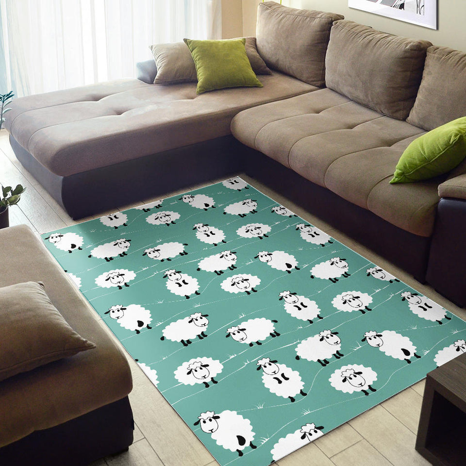 Cute Sheep Green Background Area Rug