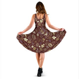 Coffee Bean Flower Pattern Sleeveless Midi Dress