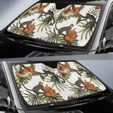 Monkey Red Hibiscus Flower Palm Leaves Floral Pattern Car Sun Shade