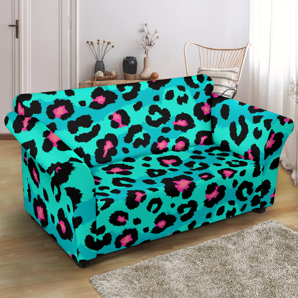 Green Leopard Skin Print Pattern Loveseat Couch Slipcover