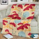 Red Bonsai Gray Sun Japanese Pattern Premium Blanket