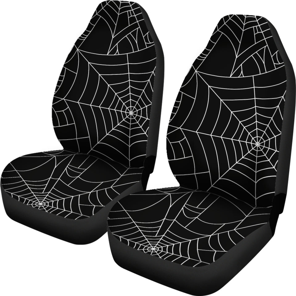 Spider Web Pattern Black Background White Cobweb Universal Fit Car Seat Covers
