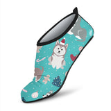 Christmas Cute Siberian Husky Puppie Pattern Aqua Shoes