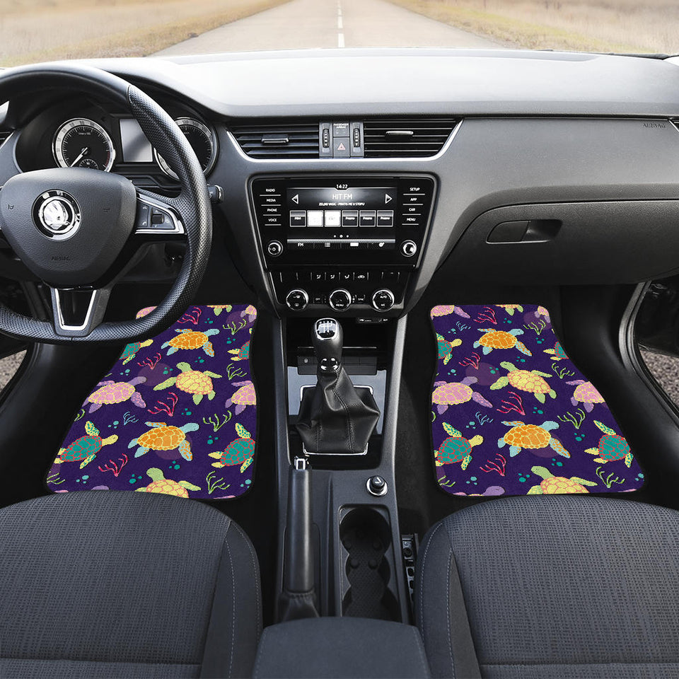 Colorful Sea Turtle Pattern Front And Back Car Mats