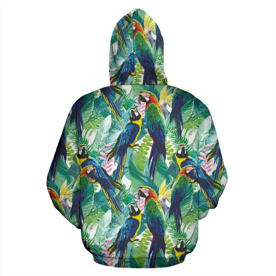 Colorful Parrot Exotic Flower Leaves Zip Up Hoodie