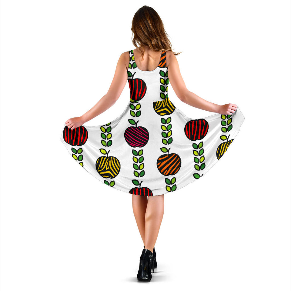 Colorful Apples Leave Zebra Stripe Sleeveless Midi Dress