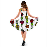Colorful Apples Leave Zebra Stripe Sleeveless Midi Dress