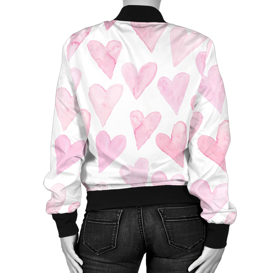 Watercolor Pink Heart Pattern Women'S Bomber Jacket