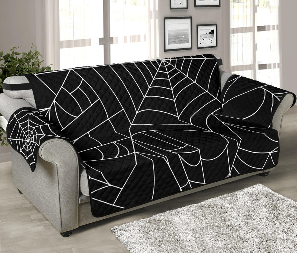 Spider web pattern Black background white cobweb Sofa Cover Protector