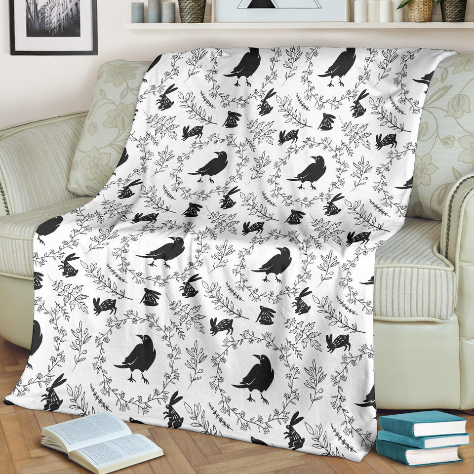 Crows Floral Wreath Rabbit Pattern Premium Blanket