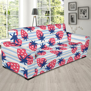 Strawberry Pattern Blue Lines Background Sofa Slipcover