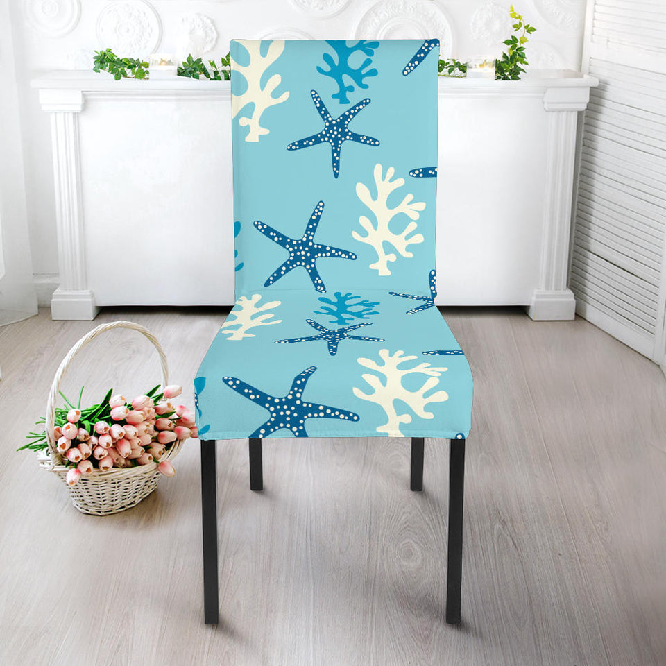 Blue Starfish Coral Reef Pattern Dining Chair Slipcover