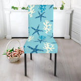 Blue Starfish Coral Reef Pattern Dining Chair Slipcover
