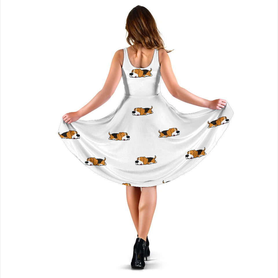 Cute Beagle Dog Sleeping Pattern Sleeveless Midi Dress